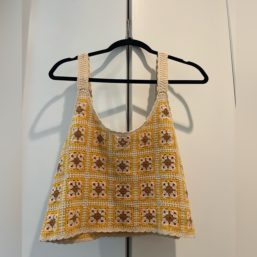 Yellow Crochet Patterned Women's Top